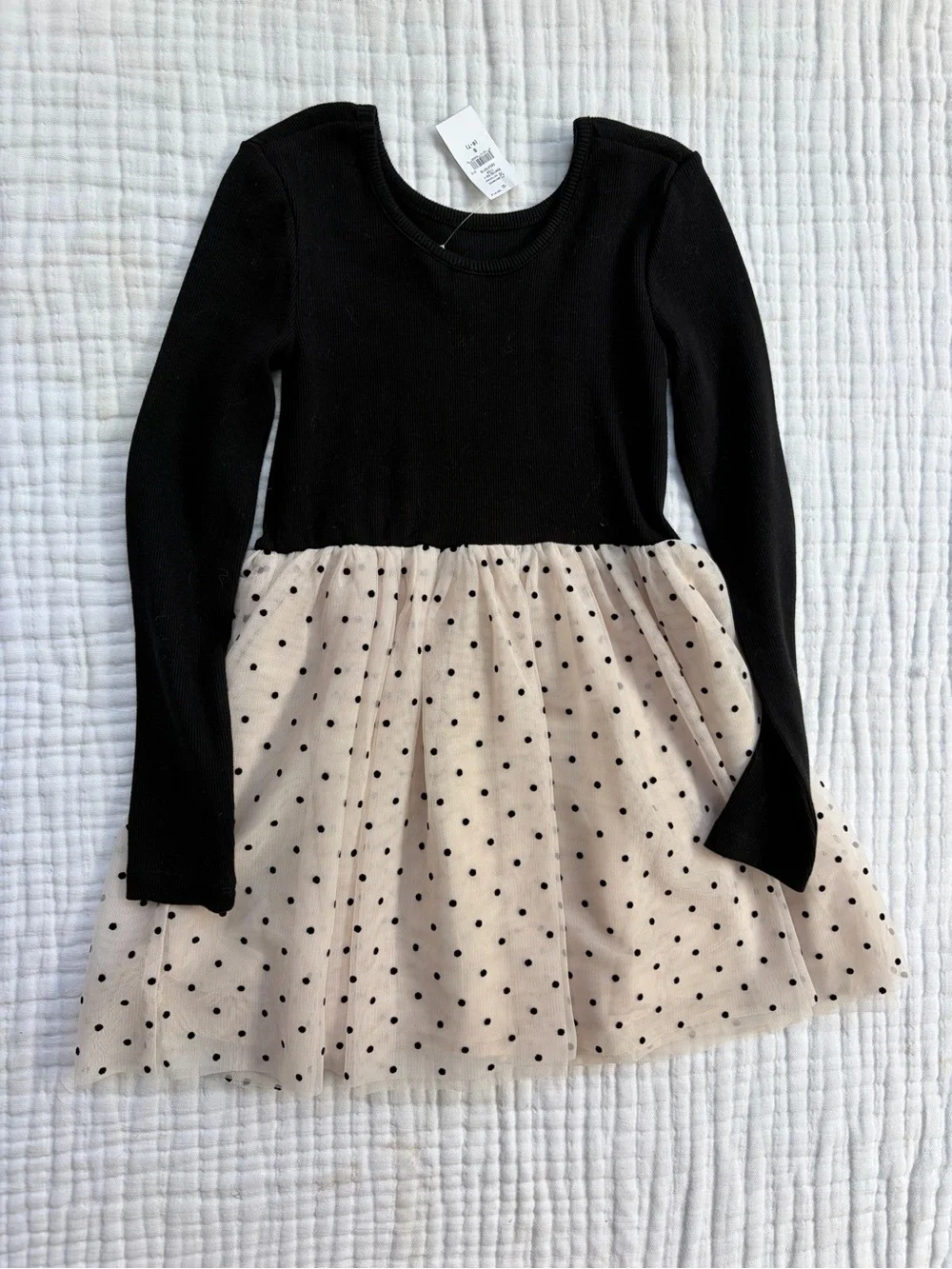 Gap Kids Girls Dress Size 6-7 NWT Black Ribbed Tulle Polka Dot Party Dress